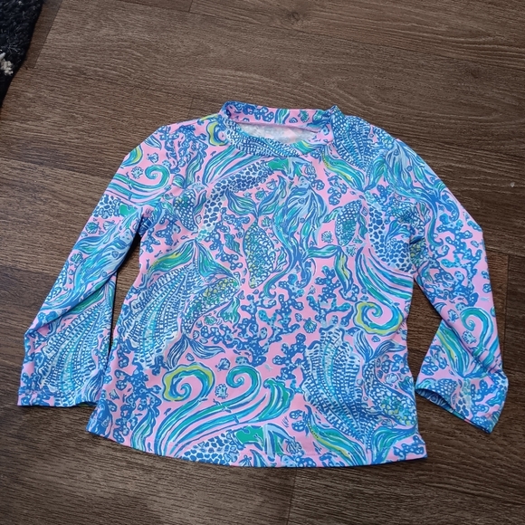 Lilly Pulitzer Kids Swim Rashguard - Pink and Blue Sz 7 - Picture 2 of 4